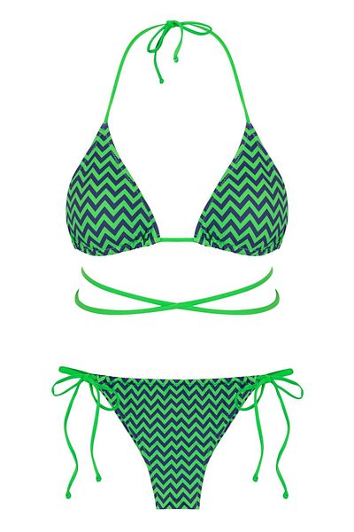 AQUELLA Colorful Patterned Triangle Tied Bikini Set