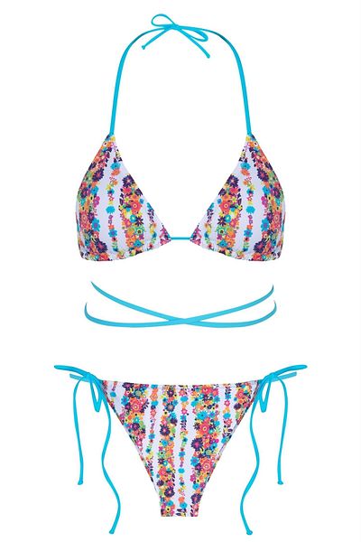 AQUELLA Colorful Patterned Triangle Tied Bikini Set