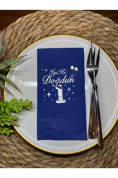 kidspartim Ασημένιο επιχρυσωμένο Navy Blue Ευτυχισμένο το νέο έτος Σερβιτόρος Πτυσσόμενος χαρτοπετσέτας 16 τμχ