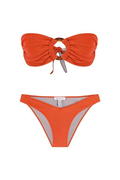 AQUELLA طقم بيكيني بدون حمالات على شكل زهرة الرمان