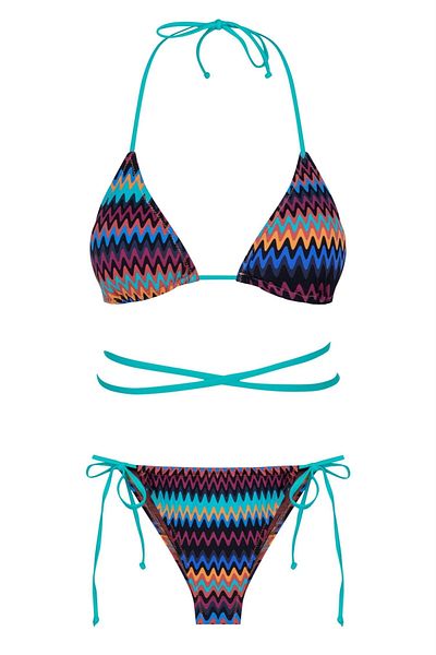AQUELLA Colorful Patterned Triangle Tied Bikini Set