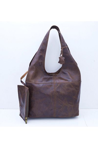 Veskemann Τσάντα ώμου Randy Antique Brown από γνήσιο δέρμα