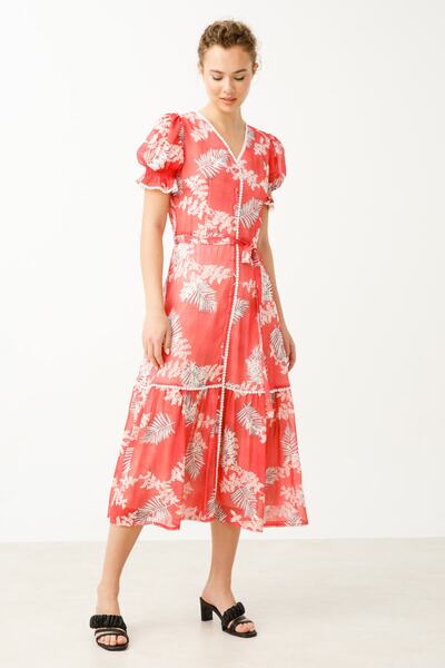 Ekol Coral Color Half Sleeve Maxi Dress