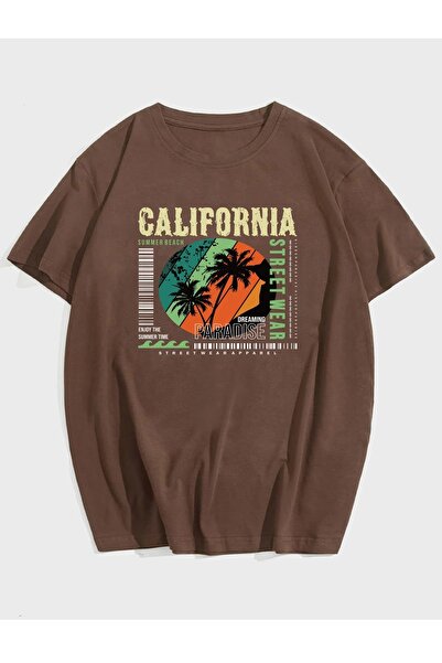 Deocept تي شيرت رجالي كبير الحجم - مطبوع عليه شاطئ كاليفورنيا الصيفي