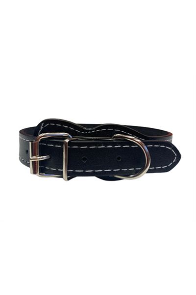 Doglife Black Leather Small Dog Collar 2 cm X Neck: 30-43 cm