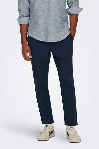 Only & Sons Onslinus Leinenhose mit elastischem Bund für Herren, 22024966, Marineblau