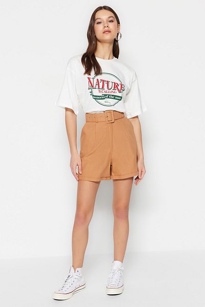 Trendyol Collection Габардин верблюжий тканий на поясі сорт TWOSS19IE0002