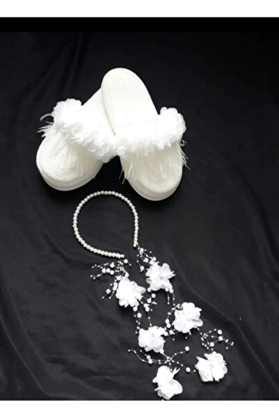 ecrin tuhafiye hobi Ekru Lohusa Terlik Taç Seti