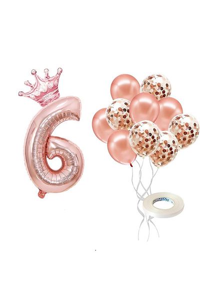 Patladı Gitti 6 Number Rose Gold Foil Balloon, Rose Gold Balloon with King's Crown and Confetti