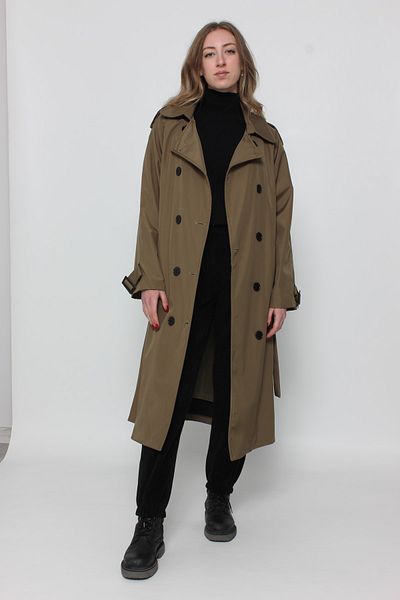 Cottoncool Women's Belted Buttoned Long Trench Coat
