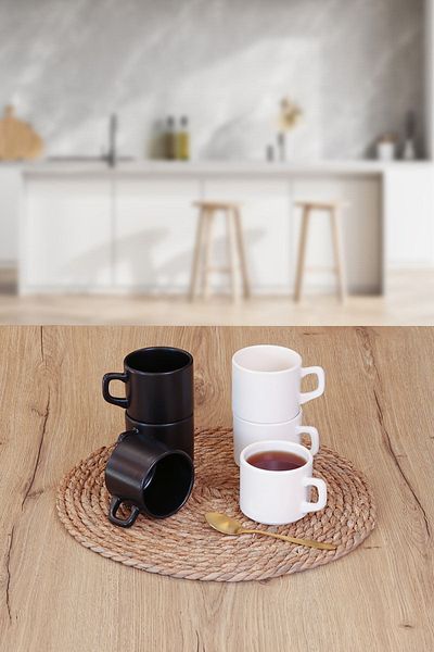 Keramika Stackable Cup 6 Pieces Black-white
