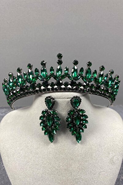 FdayAksesuar Set de coroană de mireasă și cercei subțiri cu piatră Catherine ...