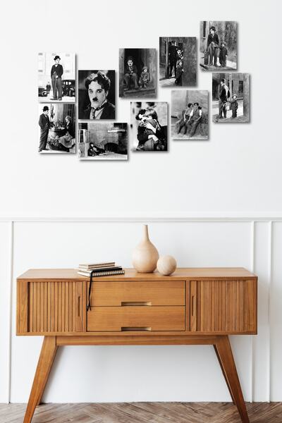 FourArts Charlie Chaplin, Modern Times 13,5 X 18 Cm Set de 10 picturi pe lemn