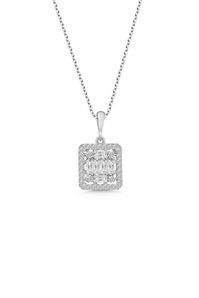 Silvano Jewelry 925 Ayar Gümüş Baget Taşlı Kolye Küpe Seti