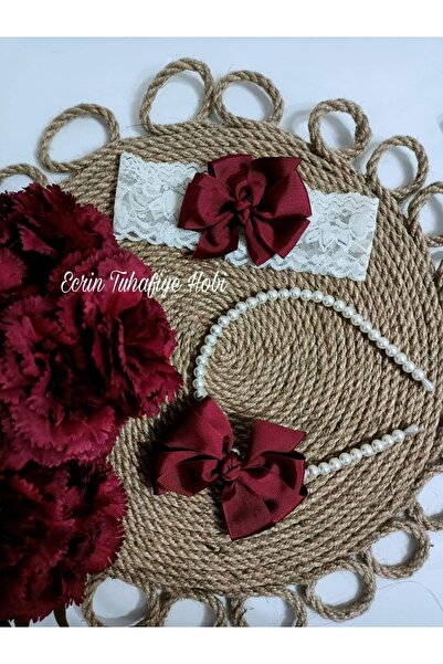 ecrin tuhafiye hobi Bordo Lohusa Tacı Anne Bebek Seti