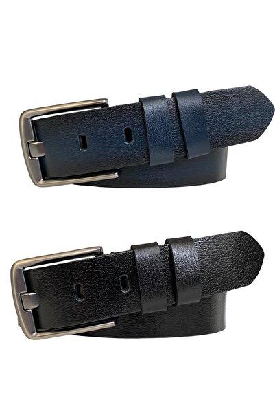 GoDeri %100 Hakiki Deri, Efsane Füme Geniş Dilli; Siyah, Lacivert 2'li Set Kemer 4 Cm=4cm-füme-geniş.dili