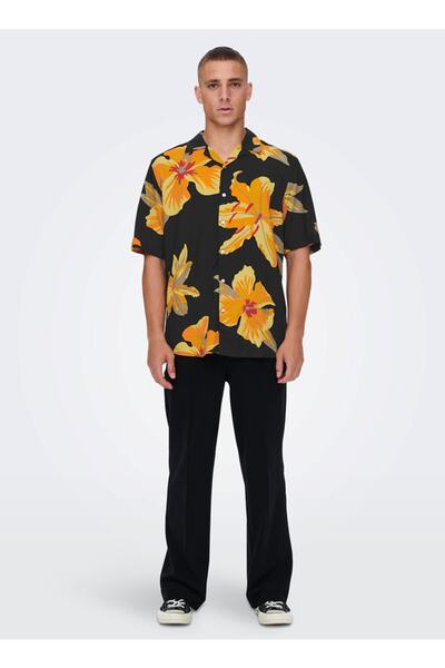 Only & Sons Desenli Sarı Erkek Gömlek 22021965_onsdan Lıfe Reg Ss Aop Vıs