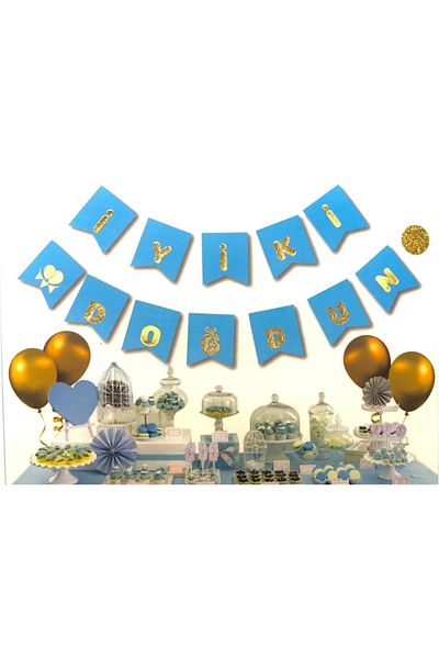 asöy Χρόνια Πολλά Banner Blue Over Gold Χρυσό Κίτρινο Επιχρυσωμένο