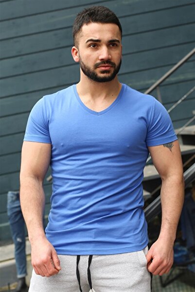 Madmext Men's Sax Blue T-shirt - 3005