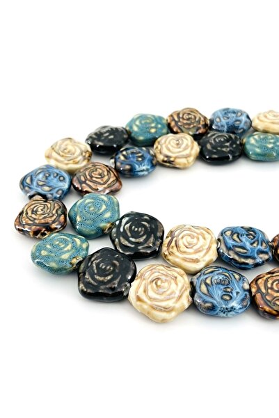 Selvi Konsept Otantik Seramik Takı Boncuğu Yassı Gül Karışık Renkli 2,5 Cm 5 ...