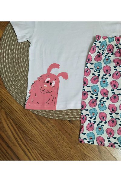 YDBKStore Set de 2 piese din bumbac pieptănat cu imprimeu pentru fete (tricou + pantaloni scurți) Capri Tk/pijamale