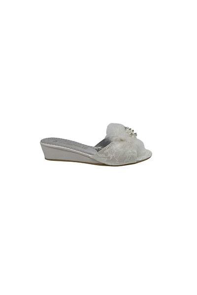 Zerhan Women's Pearl Feather Flat Heeled Room Slippers