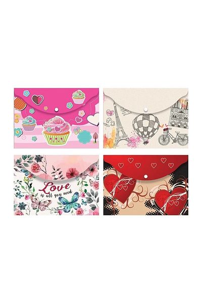 SEYFİKİRTASİYE Noki Snap Envelope File 4 Pieces Girls Patterns