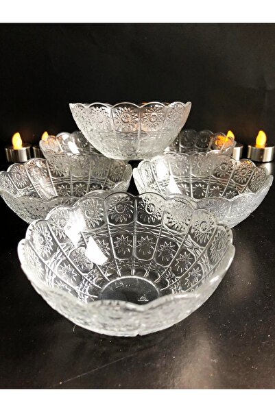 DİBA AVM 6 Pieces Star Glass Bowl Compote Set Treat Snack Bowl Presentation Bowl 6 Pieces Bowl Snack Bowl