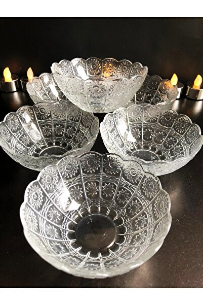 DİBA AVM 6 Pieces Star Glass Bowl Compote Set Treat Snack Bowl Presentation Bowl 6 Pieces Bowl Snack Bowl
