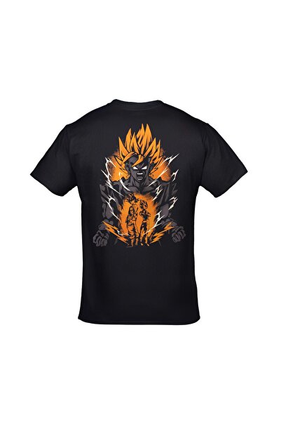 Orijin Tekstil Μαύρο μπλουζάκι Dragon Ball Z Goku Super Saiyan με στάμπα Unisex