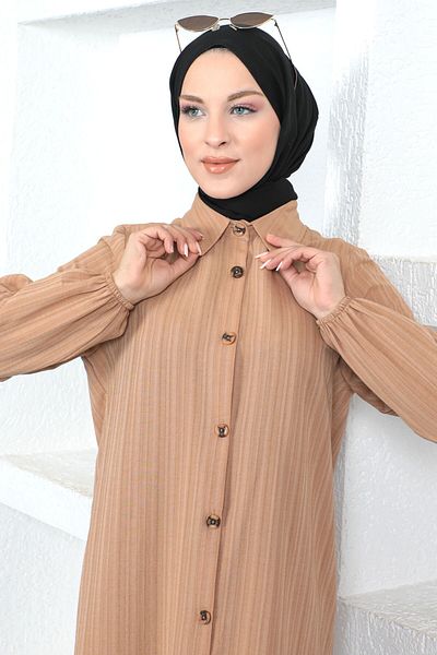 Tesettür Dünyası Plus Size Lange Tunika Tsd230362 Tan