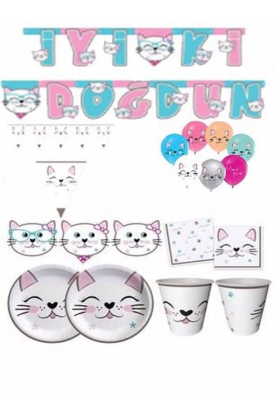 DÜVENCİ TİCARET Cat Themed Birthday Set