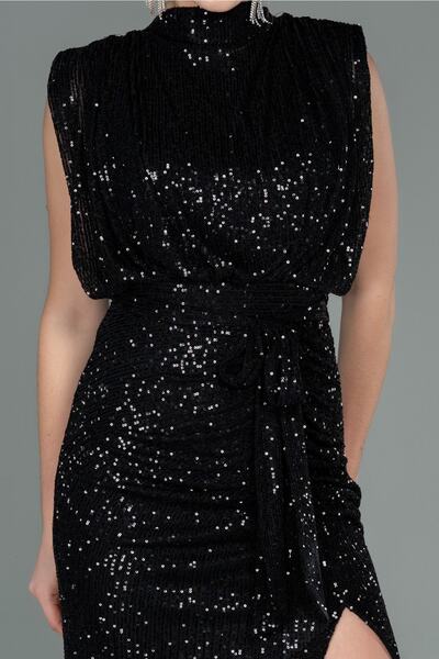 Abiyefon Βραδινό φόρεμα μακριά παγιέτα με μαύρο γιακά Abu2752