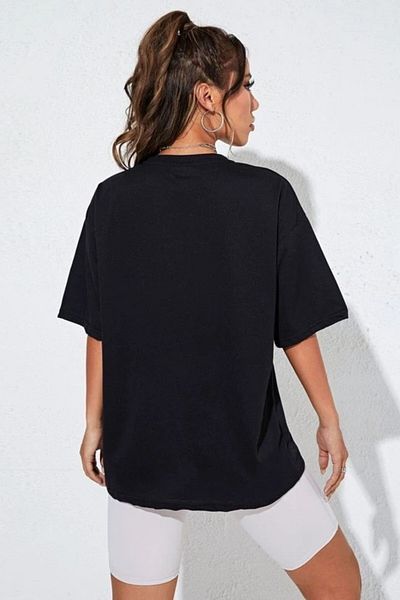 MODAGEN Women's Black Have A Good Day Printed Oversize T-shirt