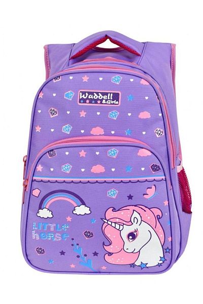 Puzmo Waddellbag - Rucsac pentru școală primară cu model unicorn violet și geantă de prânz pentru fată