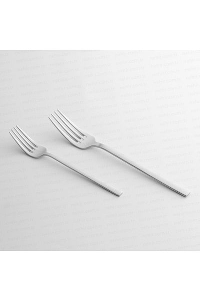 Nehir Dalyan Model Plain Dessert Set: 6 Dessert Spoons and 6 Dessert Forks, Total 12 Pieces