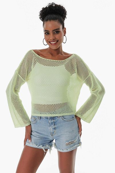 CHUBA Women's Mesh Knitted Cotton Bolero Knitwear Sweater Green 23s1006