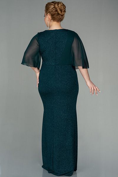Abiyefon Emerald Green Short Sleeve Long Glitter Plus Size Evening Dress Abu2857