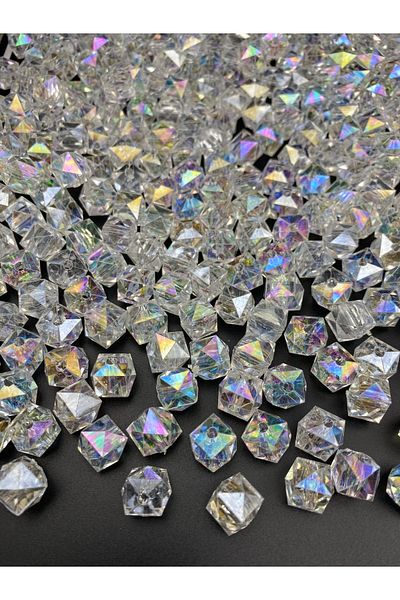 Hedef Bijuteri 100gr 10mm Transparent Color Cube with Janjan, Cubic Model Acrylic Beads, Jewelry, Bag Beads (100gr,~180 Pieces)