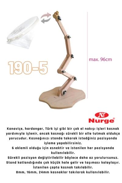 Artus Tedarik Ayarlanabilir Nakış Masa Standı Kanaviçe Standı Nakış Kasnağı Tutacağı Doğal Ahşap