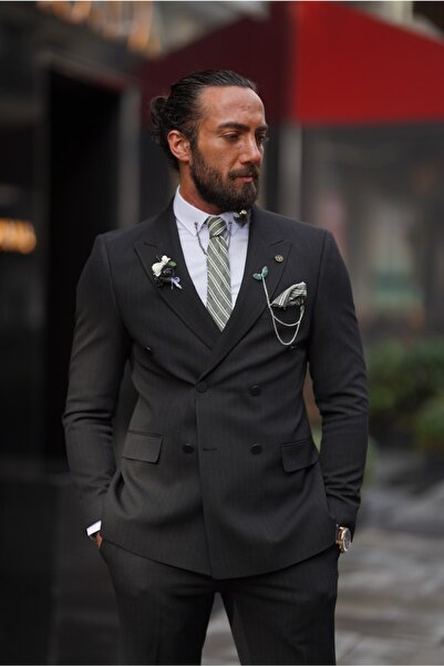 SARDINELLI Flanel Çizgili Drop 6 Kruvaze Takım