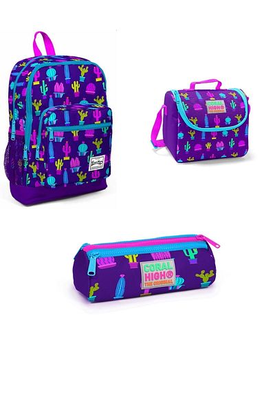 Yaygan Çanta Set de 3 cutii de prânz pentru geantă cu model Coral High Cactus
