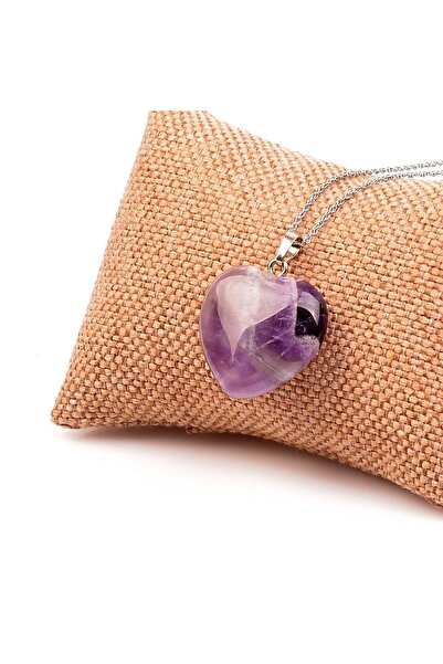 Mıçı قلادة على شكل قلب من حجر الجمشت الطبيعي للنساء مع سلسلة من الحجر الطبيعي