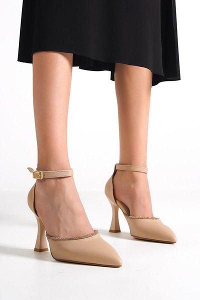 Modabuymus Topez Nude Stiletto Evening Dress Stoned Heeled Shoes