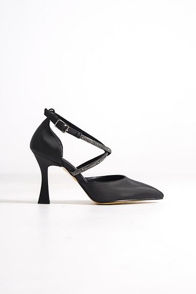Modabuymus Kalice Black Stoned Stiletto Evening Dress Heeled Shoes
