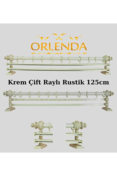 Orlenda Suport pentru perdea rustic din aluminiu cu cap din lemn, șină dublă 125 cm