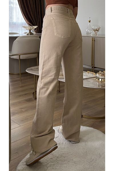 LİMABEL Ψηλόμεση Lycra Beige Palazzo Jeans Strechy Jeans