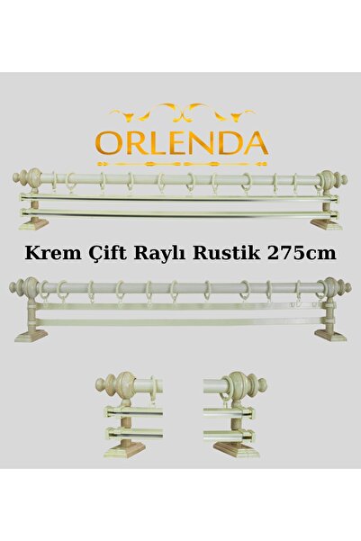 Orlenda Suport pentru perdea rustic din aluminiu cu cap din lemn, șină dublă 275 cm