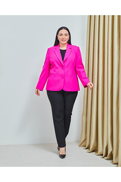 Fagi Jachetă de damă cu nasturi de mărime mare, clasică, roz trandafir