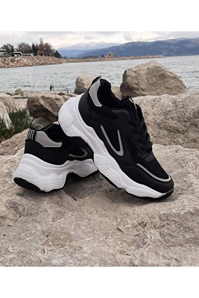 DUNLOP 2323 Siyah-beyaz Renk Fuspetli Kalın Taban Spor Ayakkabı